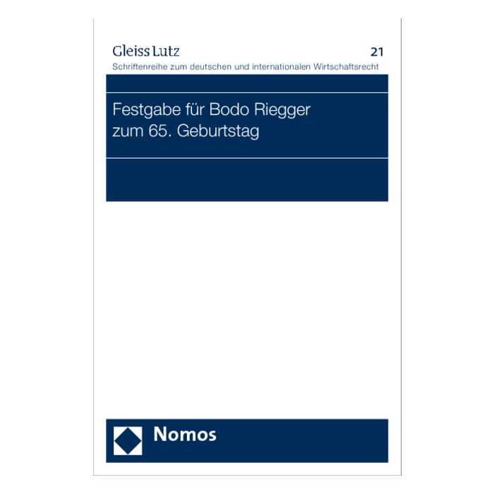 Festgabe für Bodo Riegger zum 65. Geburtstag