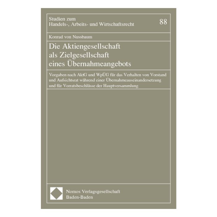 Die Aktiengesellschaft als Zielgesellschaft eines Übernahmeangebots