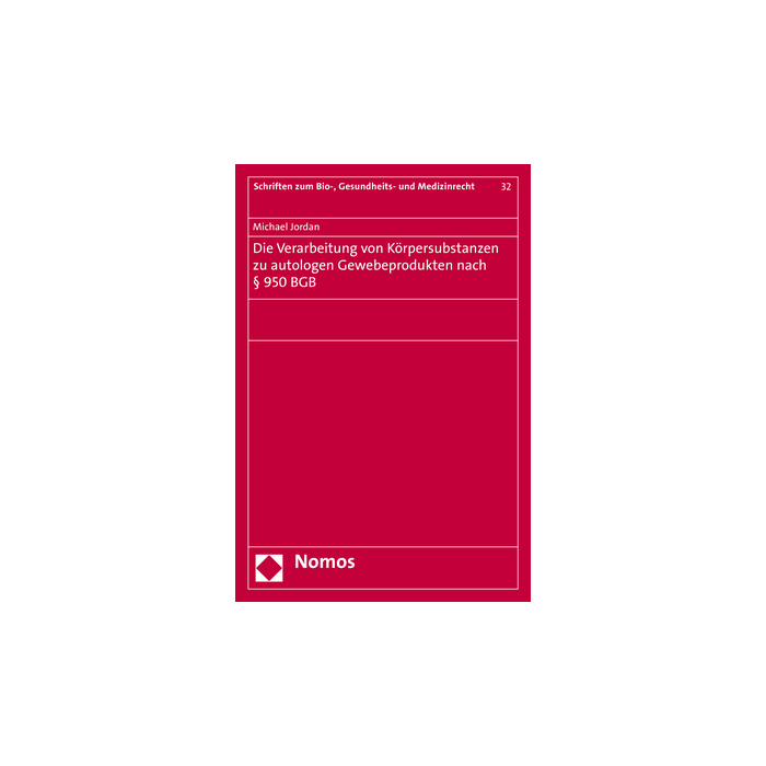 Die Verarbeitung von Körpersubstanzen zu autologen Gewebeprodukten nach § 950 BGB Die Verarbeitung von Körpersubstanzen zu autologen Gewebeprodukten nach § 950 BGB
