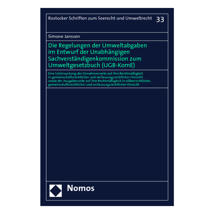 Die Regelungen der Umweltabgaben im Entwurf der Unabhängigen Sachverständigenkommission zum Umweltgesetzbuch (UGB-KomE) Die Regelungen der Umweltabgaben im Entwurf der Unabhängigen Sachverständigenkommission zum Umweltgesetzbuch (UGB-KomE)