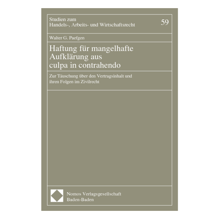 Haftung für mangelhafte Aufklärung aus culpa in contrahendo Haftung für mangelhafte Aufklärung aus culpa in contrahendo