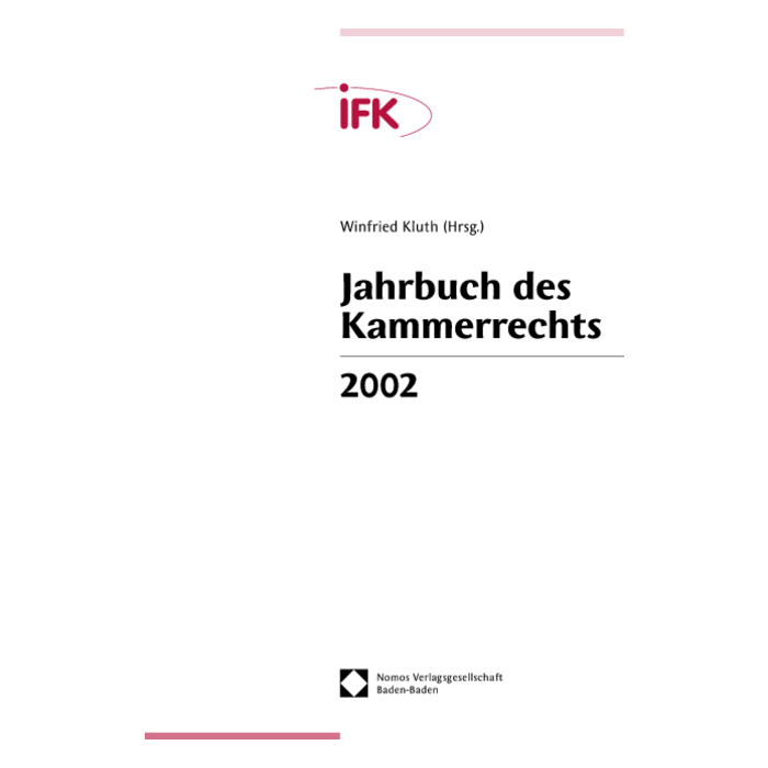 Jahrbuch des Kammerrechts 2002 Jahrbuch des Kammerrechts 2002