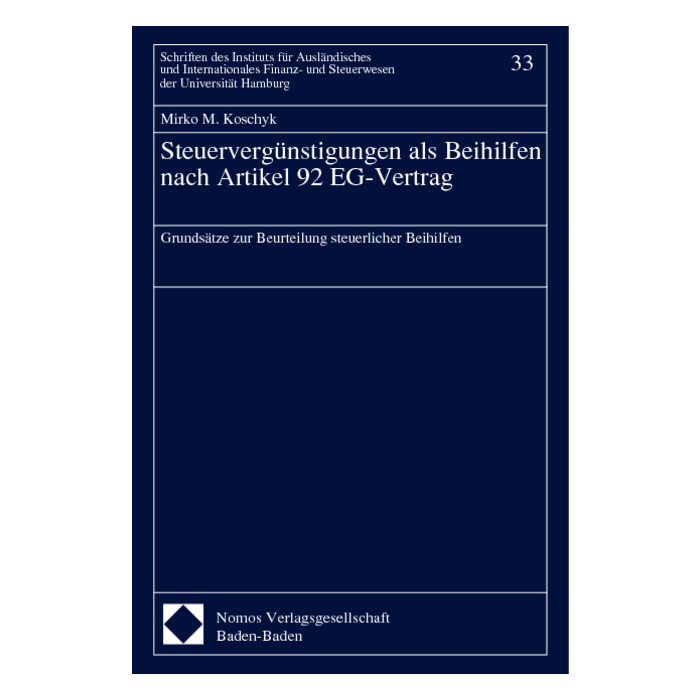 Steuervergünstigungen als Beihilfen nach Artikel 92 EG-Vertrag Steuervergünstigungen als Beihilfen nach Artikel 92 EG-Vertrag