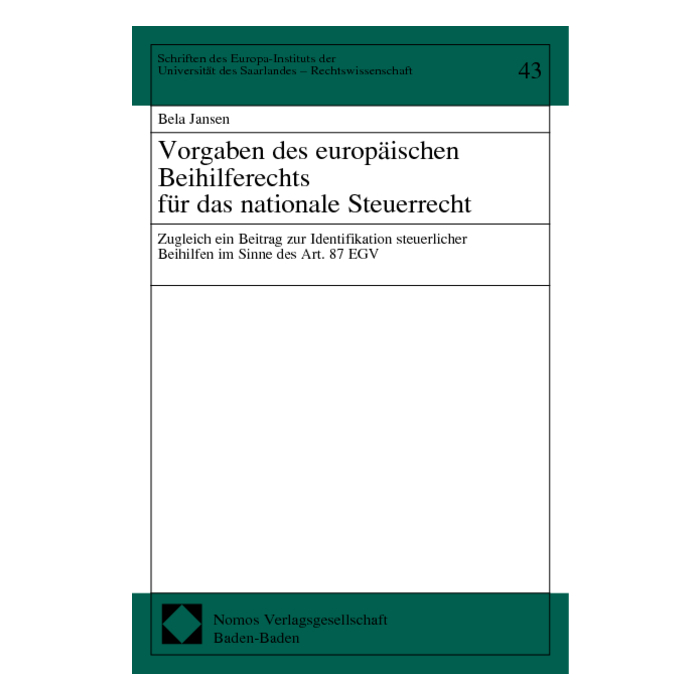 Vorgaben des europäischen Beihilferechts für das nationale Steuerrecht Vorgaben des europäischen Beihilferechts für das nationale Steuerrecht